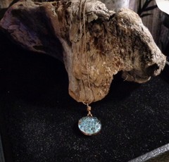 Artisan crafted,20 mm crushed apatite and copper pendanton 18” red copper snake