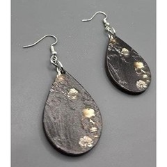 Handmade Earrings Silver Goth Skull Floral Pillar UV Printed Teardrop Dangle