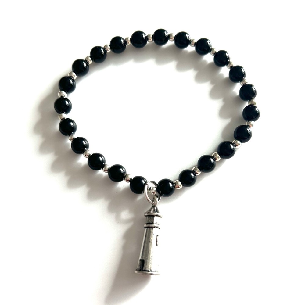 Black Jasper Beaded Lighthouse Bracelet by CurlanceCreations