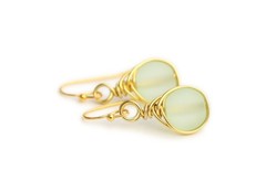 Green Sea Glass Earrings | Wire Wrapped Frosted 10mm Ocean Sea Cruise Beach