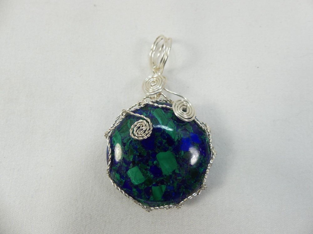 Vintage Artist Made Silver Wire Wrapped Eilat Stone Pendant