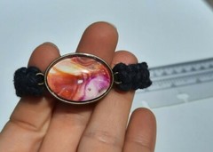 HOT ORANGE! Black Organic Hemp Unisex Square Knot Bracelet 1/3″ thick beaded end