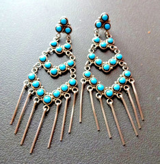 Sterling Silver 925 Turquoise Boho Dangle Earrings Bohemian Western Style 2.5”
