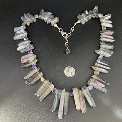 Vintage Sterling Silver Angel Aura Quartz Crystal Necklace 20” Collar Bib 119g