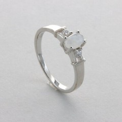 Oval Rainbow MOONSTONE Ring with CZs- Multiple Sizes – 925 STERLING SILVER #127e