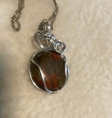 Hand Wire Wrapped Brown Jasper Necklace. Stone found, cut, polished by artist.