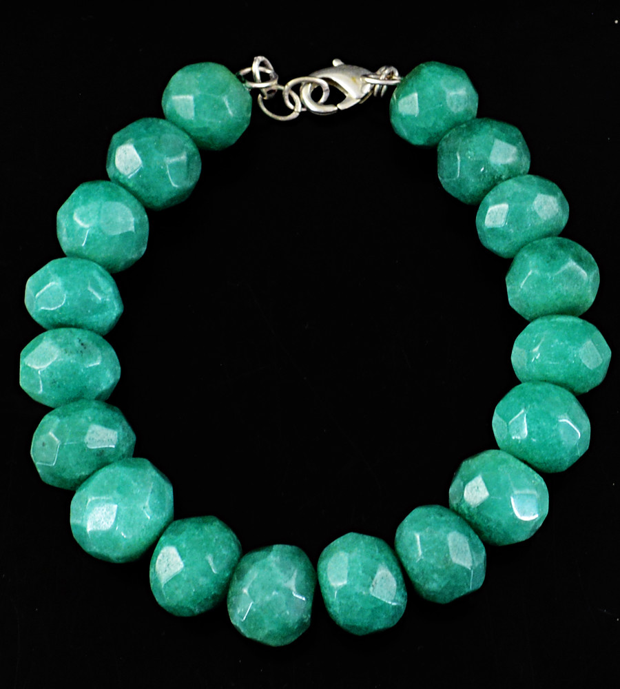 295.00 Cts Earth Mined Green Emerald Round Shape Faceted Beads Handmade Bracelet