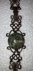 Unique Vintage Copper Bronze Wire Handmade clasp Bracelet Green Stone 6.75” Boho
