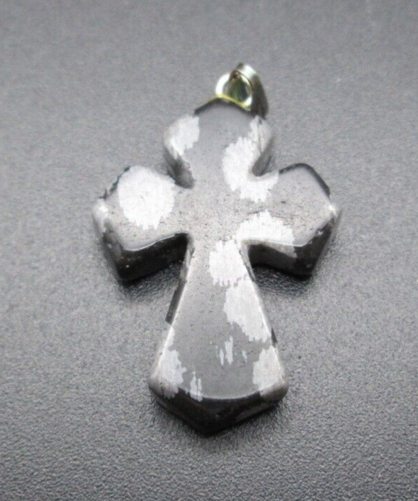 Vintage Natural Snowflake Obsidian Cross Stone Healing Anchor Estate 1 Inch