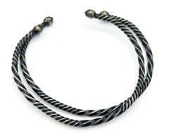 Two Unisex Hand Wrought Oxidized Sterling Silver Twisted Cuff Bracelets 7 in