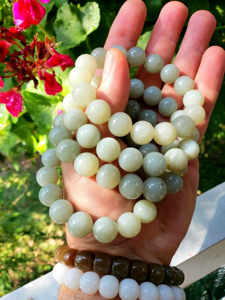 Hetian Xin jiang Jade Bracelet 12m White With Blue Heu Nephrite