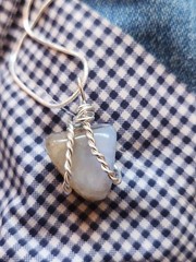 20mm BLUE CHALCEDONY WIRE WRAP W/ 22″ STERLING SILVER CHAIN NECKLACE
