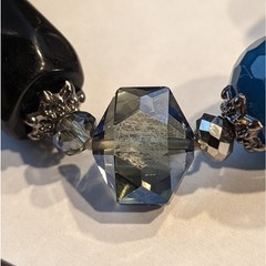 Blue Agate Faceted, Smoky Crystal and Oblong Stone Beaded Stretch Bracelet