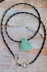 Gift for Her Green Sea Glass Necklace Surf Hawaii Beach Genuine Beaded Bright