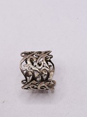 Vintage Sterling Silver 925 Ring Wide Filigree Scroll Boho Band Mexico Size 8.5