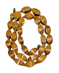 Unique Vintage Stone Bead Choker Necklace Heavy Brown Beige Petrified Wood 20″