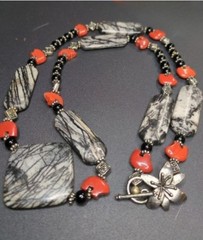 Vintage Beaded Necklace Picasso Jasper Red Stone Statement