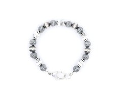 White Buffalo Howlite Heishi Bracelet, Southwestern Style, Sterling Silver, 8mm