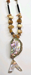Handcrafted Beaded Necklace w/ Abalone Shell Freeform Pendant, Lobster Clasp