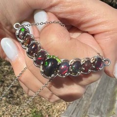 Ethiopian Welo Jelly Black Opal Graduated 925 Pendant Necklace *Video*