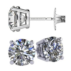Platinum Plated Silver Stud Earrings With 1.50 CTTW Round Zirconia – 5.50 MM