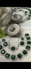 💝Silver, CZ & Green Quartz Jewelry Set, Necklace, Earrings, Bracelet & Ring