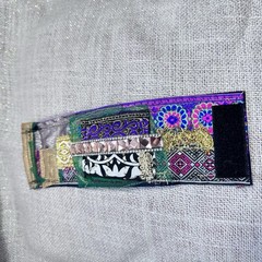 Wide Cuff Bracelet Boho Multicolor Fabric Baroque Embellished Handmade OOAK 6-7
