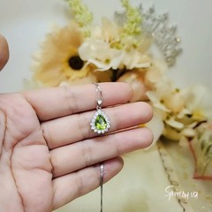 Genuine Teardrop Green Peridot Necklace Diamond Halo Pear Natural 2 CT Green