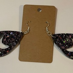 Handmade epoxy resin dangle earrings – very dark purple glitter w/ silver flecks