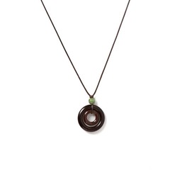 Handmade Wooden Circle Pendant Necklace Boho Ceramic Jewelry Adjustable Cord New