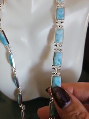 Silver Plated Genuine Larimar Tennis Necklace 16″ NWOT