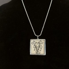 Vtg Y2K Handmade Soldered Glass Charm Necklace Letter V Music Notes Shabby Chic