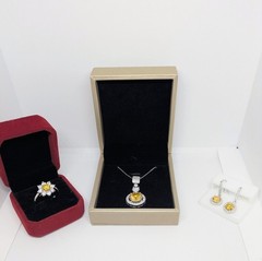 Womens Yellow Moissanite Jewelry Set 6CT Chain, 1CT Ring & 1CT Earrings W/ GRA