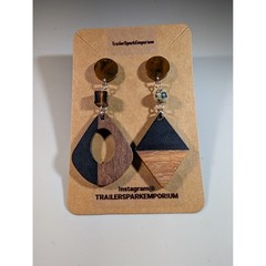 TrailerSparkEmporium Mismatched Wood Stone Geometric Drop Earrings Nickel Free