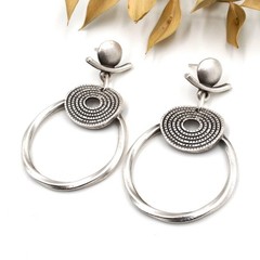 Lightweight Boho Bohemian Silver Hoop Dangle Textured Circle Stud Earrings