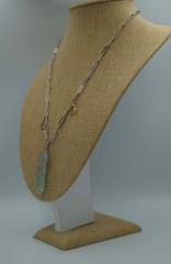 Aqua Sea Glass Piece & Heart Charms on Paperclip Stainless Steel Chain (P#194)