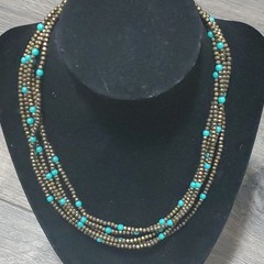 SWNA Liquid Silver 5 strand STYLE Southwest Faux Turquoise Beaded Necklace