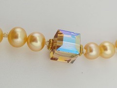 18k Gold S-Hook Clasp Necklace Preach Pearl Pink Gem Granulated Handcrafted 16″
