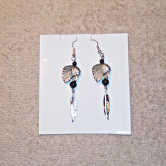 WESTERN STYLE PEWTER INDIAN HEAD & STERLING WIRE HOOKS DANGLE EARRINGS