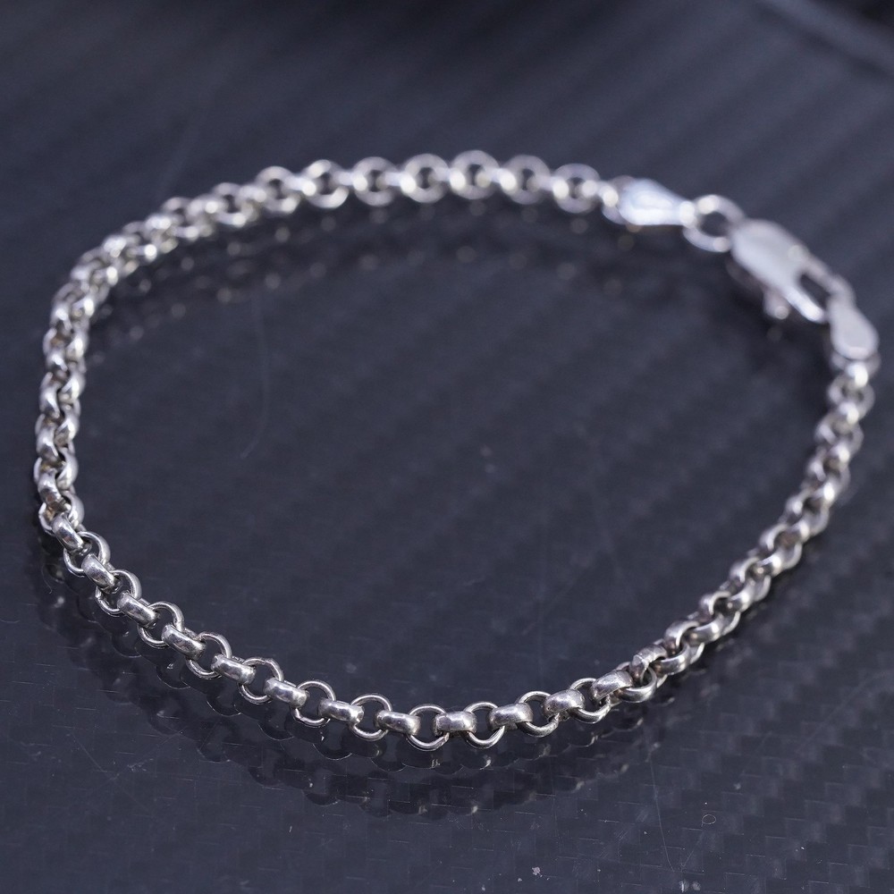 6.75” 3mm, vintage sterling silver 925 handmade circle chain bracelet