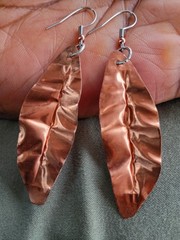 Handmade Hammered Copper Leaf Earrings Rustic Boho Statement Jewelry
