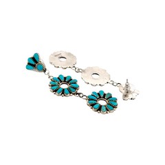 Violet Nez, Earrings, Kingman, Sterling Silver, Navajo, 3 1/4″