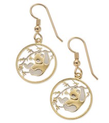 Panda Bear Earrings, 14 K Gold and Rhodium Plated, 5/8″ in Diameter, ( # 62E )