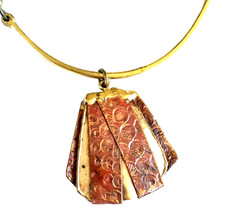 Vintage Brass and Copper Choker Necklace, Large Mixed Metals Pendant Necklace