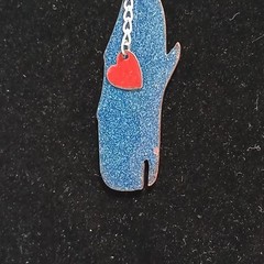 White Enameled Copper Whale Pendant Necklace 18” Silver Tone Chain Red Heart