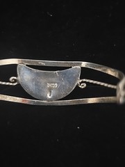 Vintage Mexican Cuff Bracelet Alpaca Blue Yellow White Abalone Inlay Butterfly