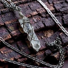 Wire Wrapped Clear Quartz Point Pendant Necklace Natural Inclusion Artisan 20″