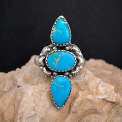 Sonoran Blue Turquoise Ring Adj 5-8 Sterling Silver Southwestern Native Style