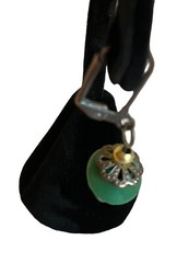 Vintage Drop Earrings Artisan Handmade Antiqued Bronze Gold Tones Green Stone