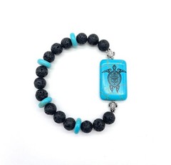 Handmade Turquoise, Lava Rock, & Howlite Sea Turtle Artisan Bracelet 7.25 inches